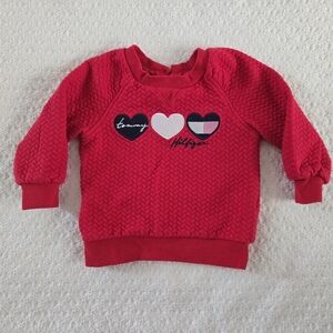 Tommy Hilfiger Baby Girl Red Quilted Sweatshirt with Applique Hearts 12 Months
